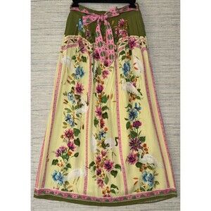 Rose + Olive Resort Wear Vibrant Summer Skirt Floral Bird   XS